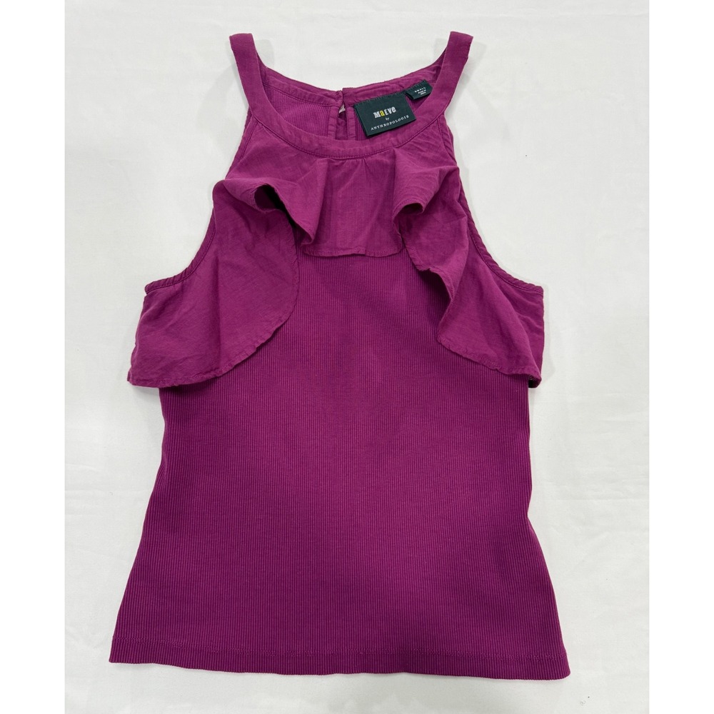Maeve Anthropologie Magenta Ribbed Ruffle Halter Top Purple Small OB1491601